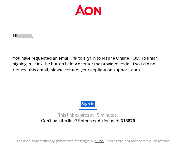 Image of the email you should receive
